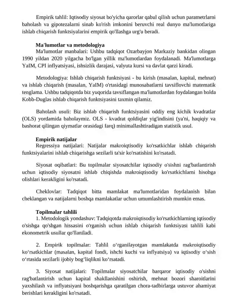 Makroiqtisodiy Indikatorlarni Ishlab Chiqarish Funktsiyalari Yordamida Tadqiq Qilish 2