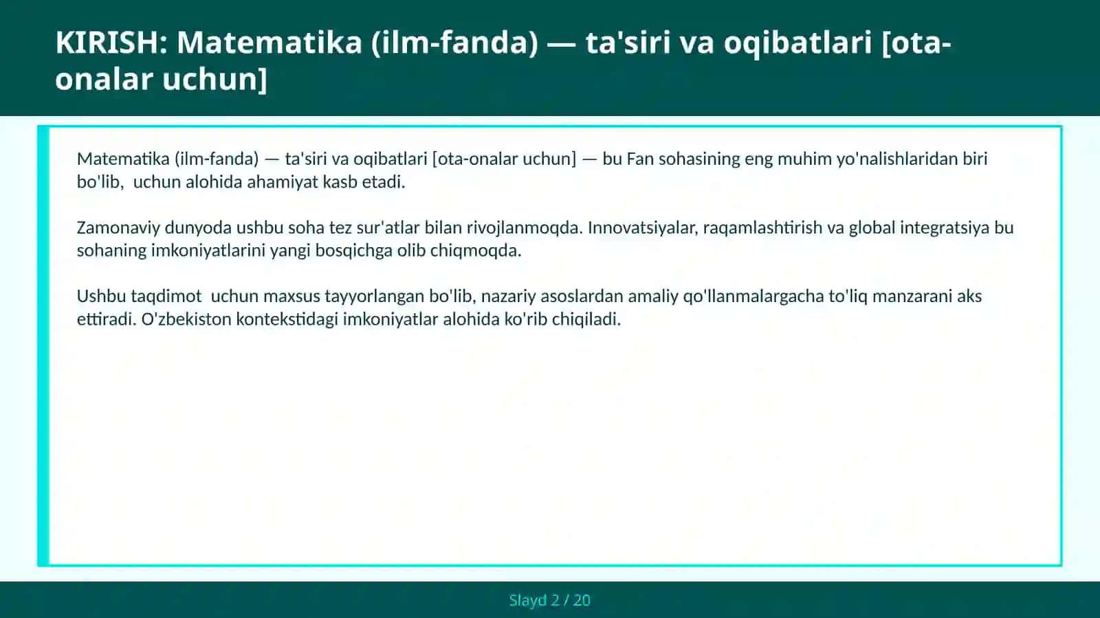 Matematika (ilm-fanda) — ta'siri va oqibatlari [ota-onalar uchun] 2