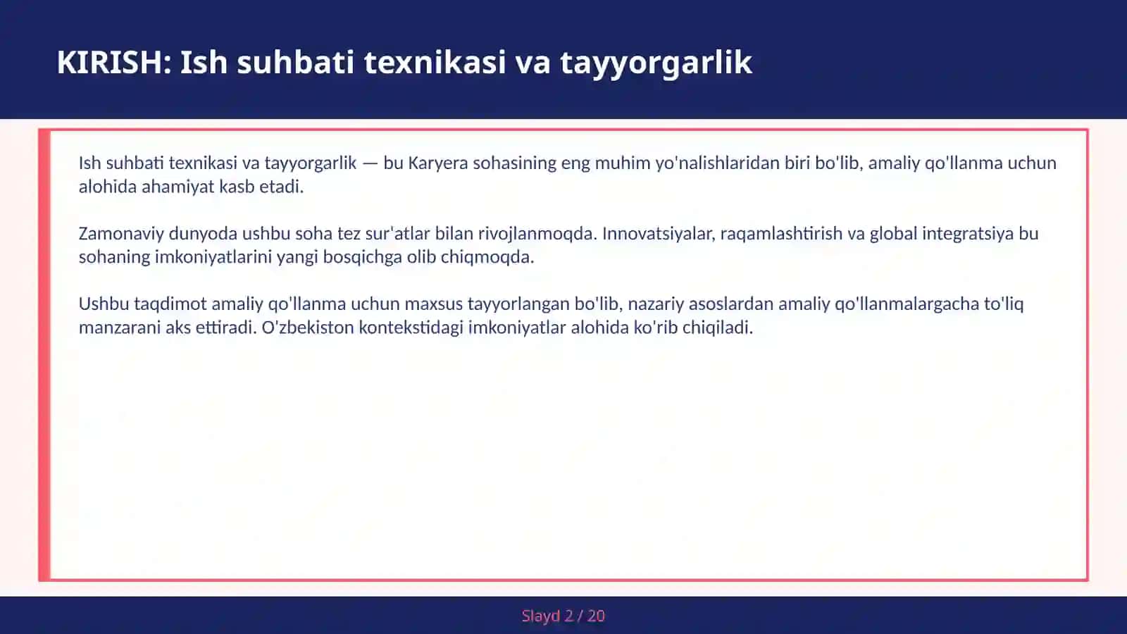 Ish suhbati texnikasi va tayyorgarlik 2