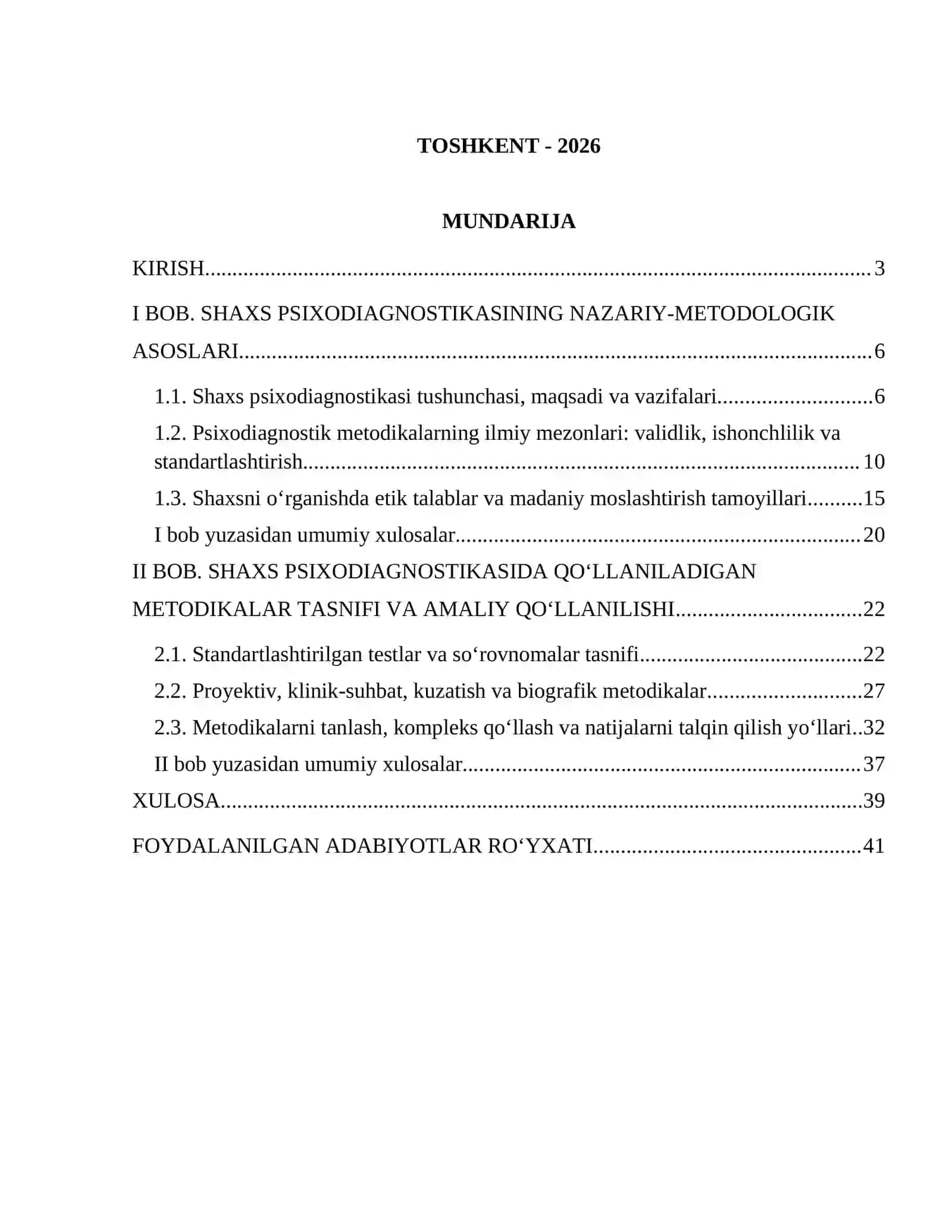[SHAXS PSIXODIAGNOSTIKASIDA QO’LLANILADIGAN METODIKALAR TASNIFI] 2