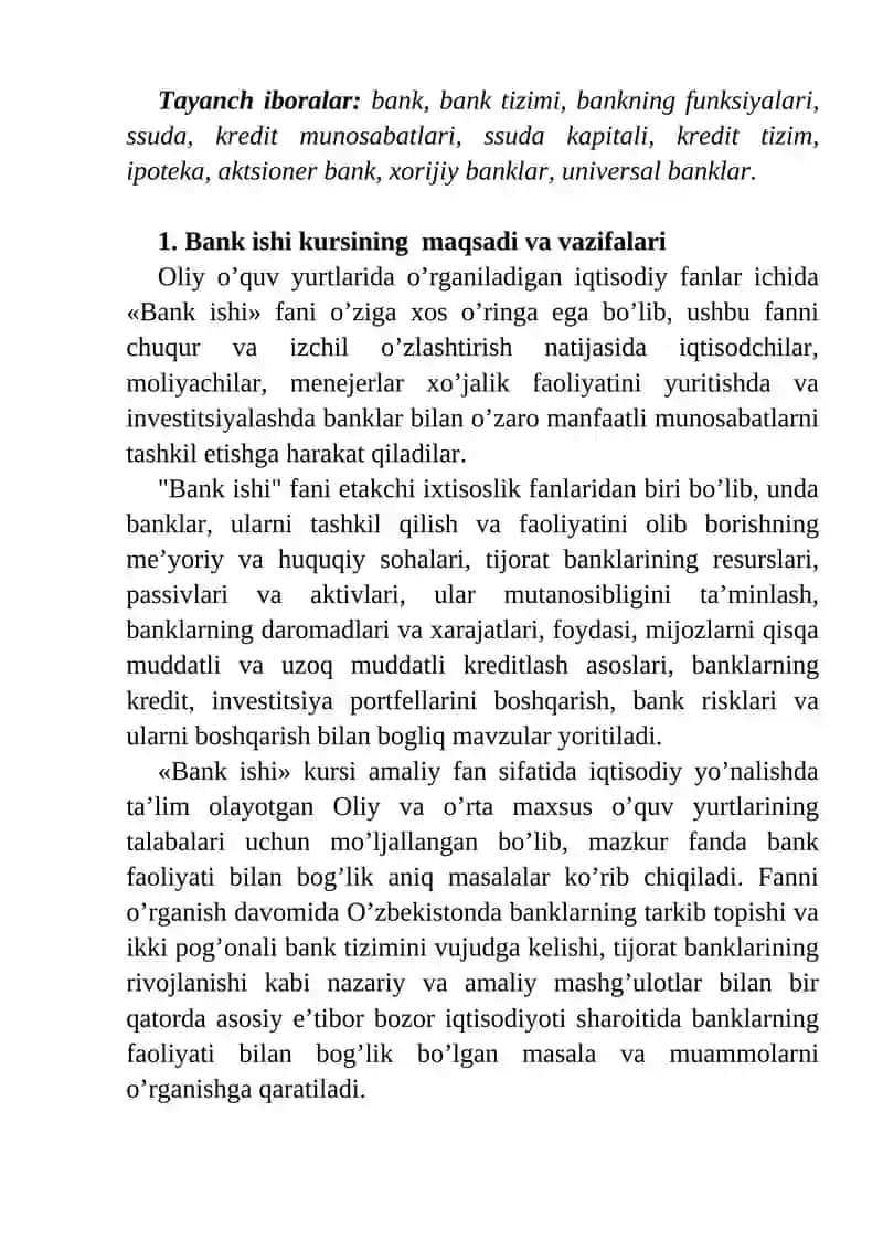 Bank ishiga kirish. Bank tizimi 2