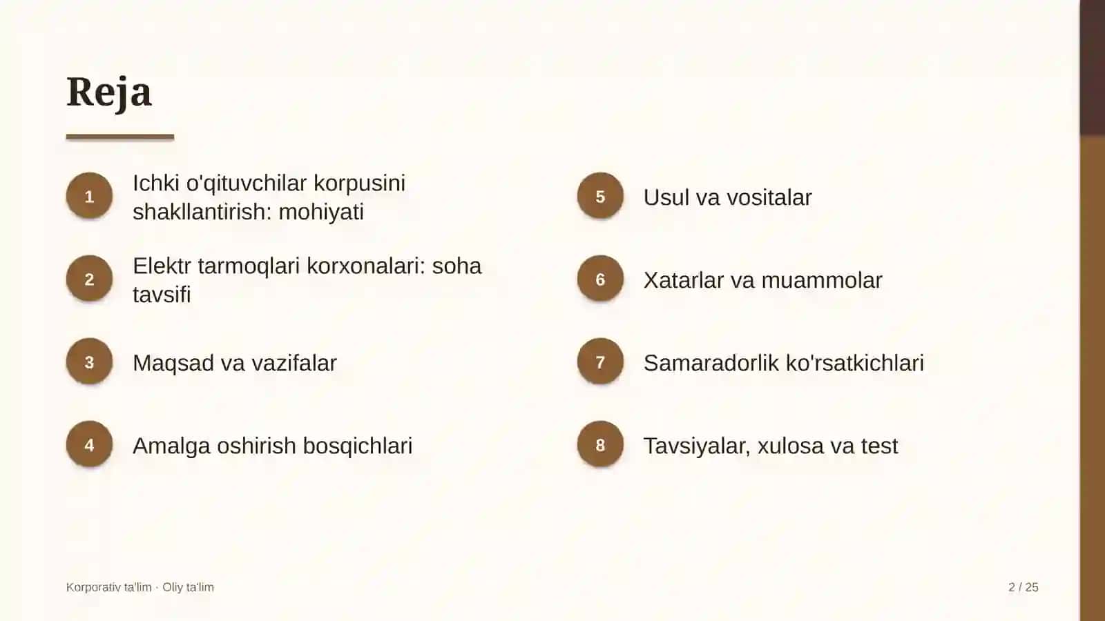 Elektr tarmoqlari korxonalarida ichki o'qituvchilar korpusini shakllantirish 2