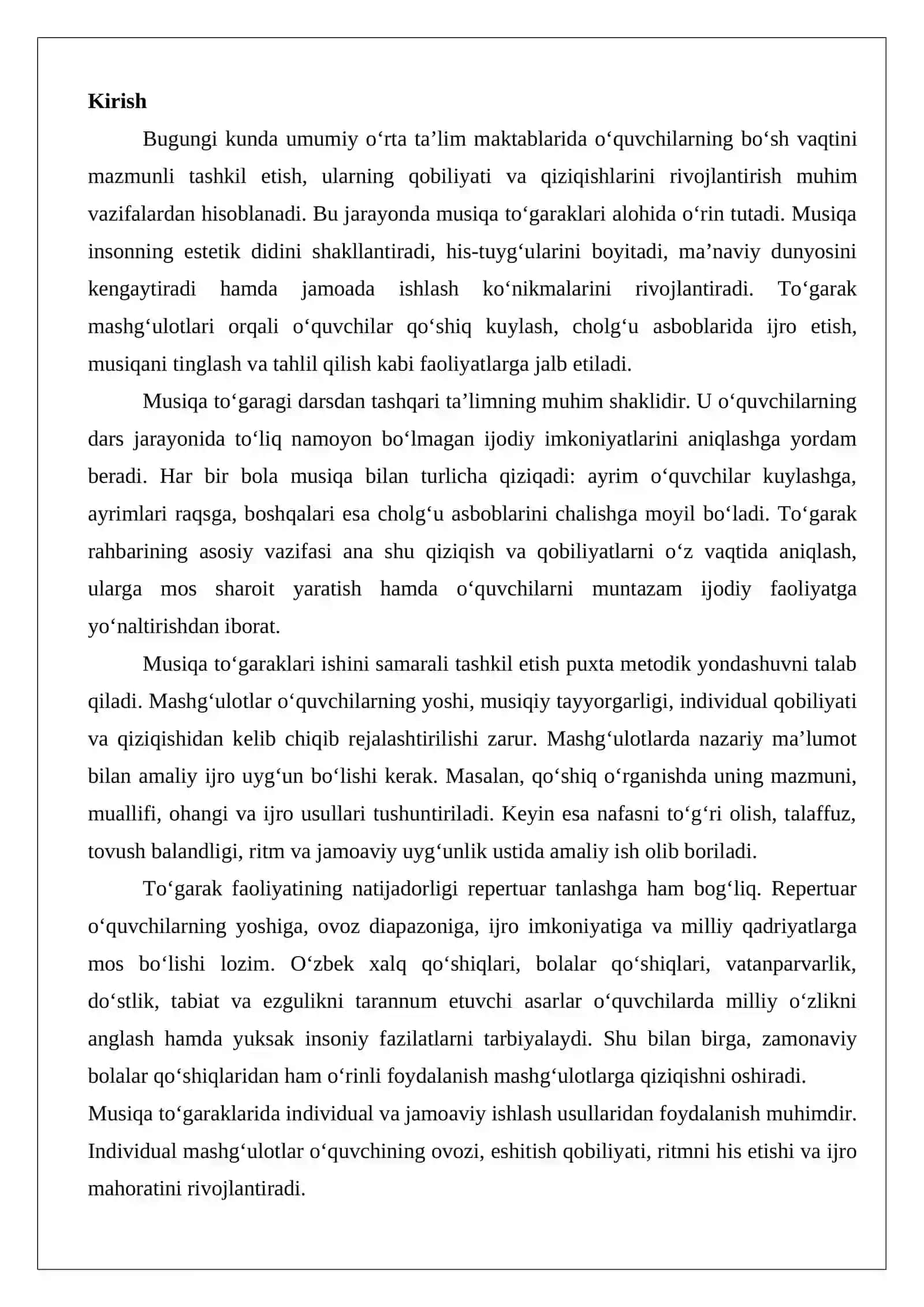 Musiqa to'garaklari ishini tashkil etishda metodik tavsiyalar 2