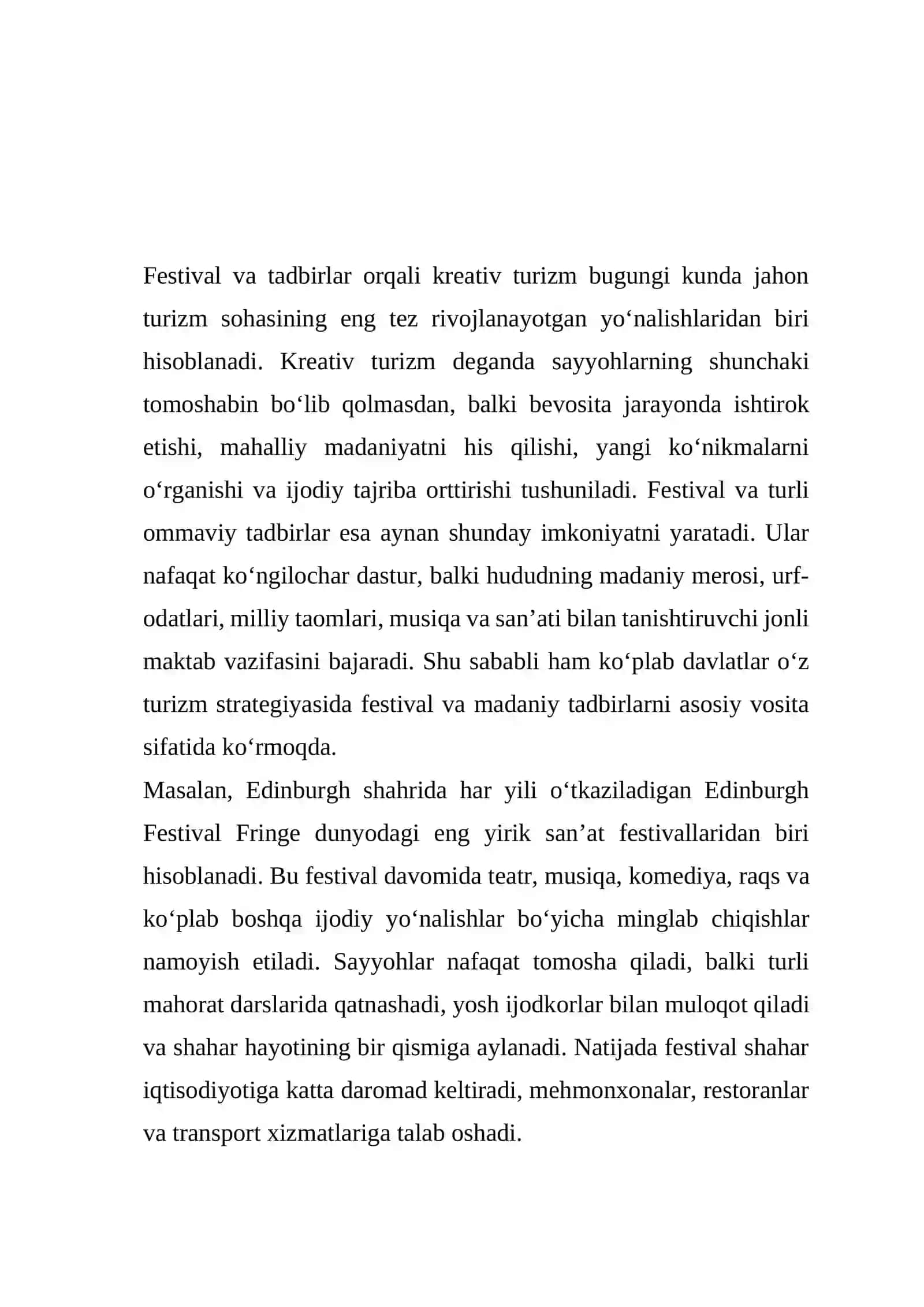 Festival va tadbirlar orqali kreativ turizm 2