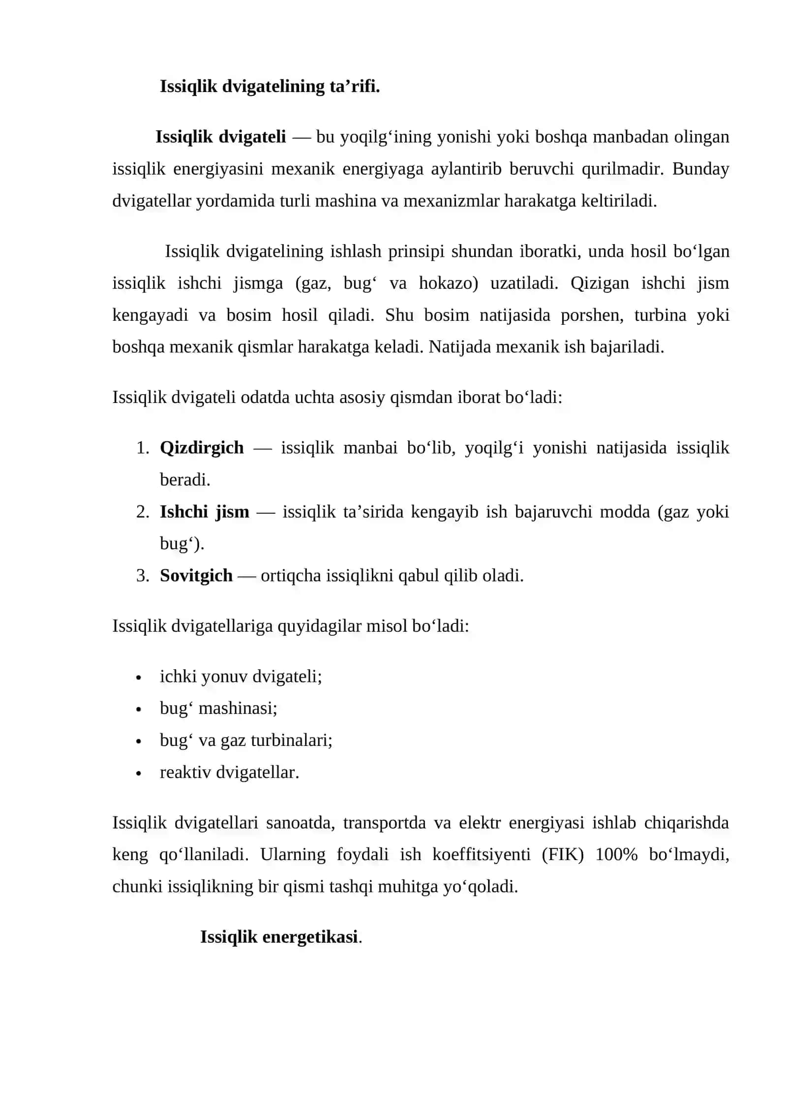 Issiqlik dvigatellari va ularning turlari 2