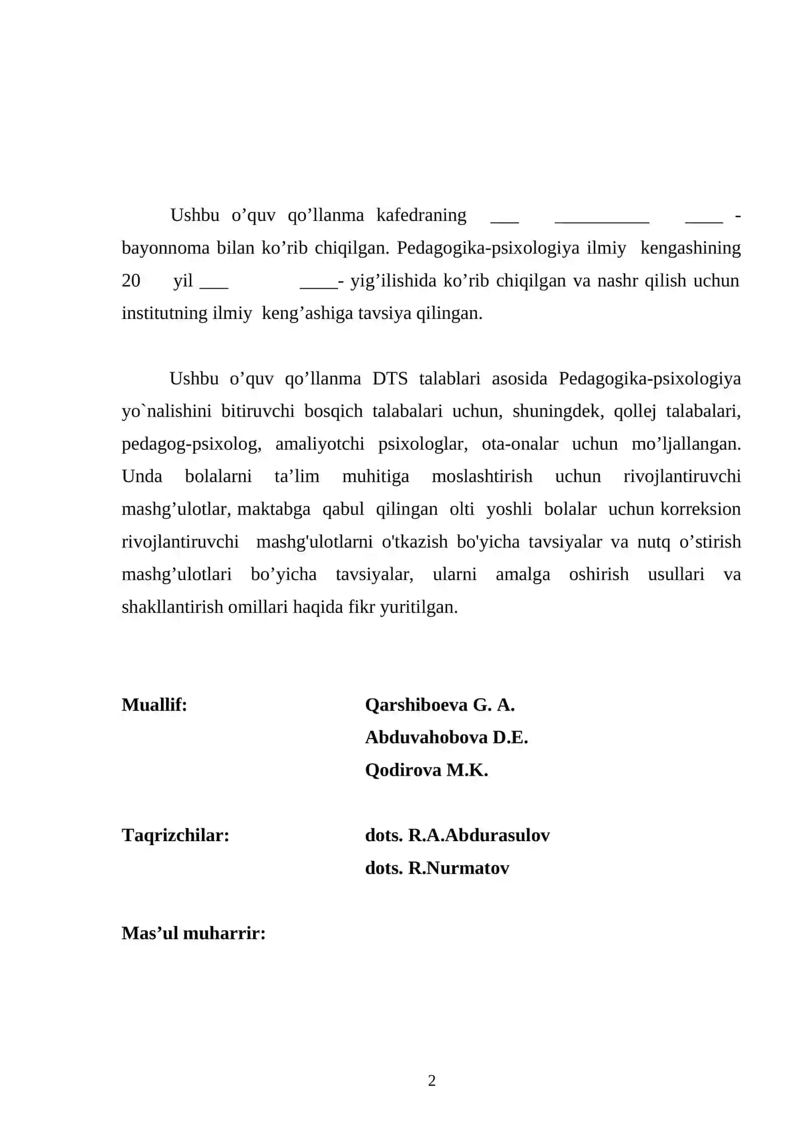 Rivojlantiruvchi Ma'sh'ulotlar 2