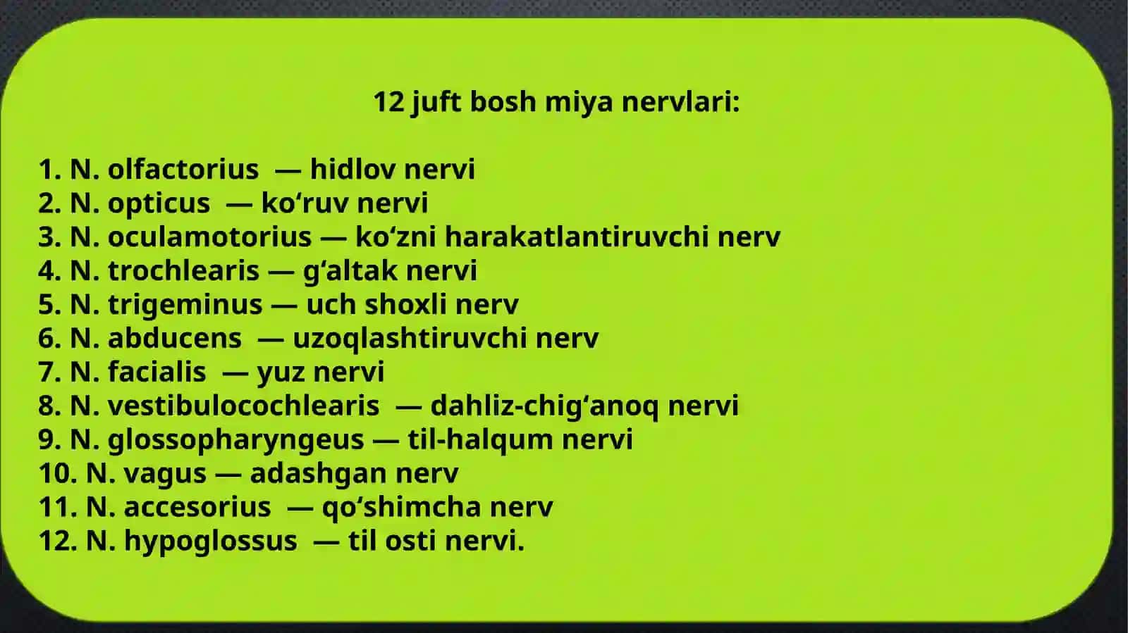 Inson bosh miya nervlarianatomiyasi fiziologiyasi,patologiyasi 2