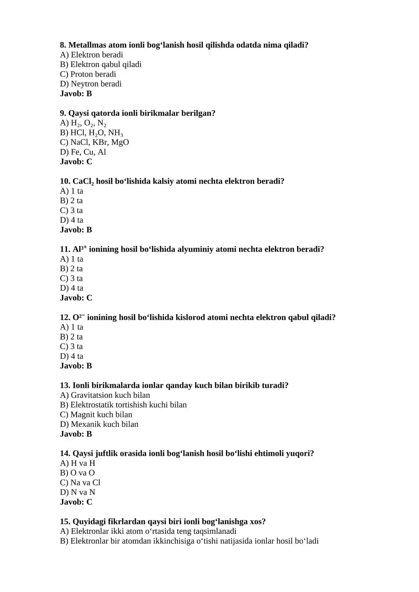 Ionli bog‘lanish test 2