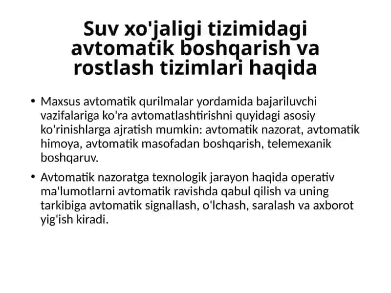 Suv xo'jaligida texnologik jarayonlarni avtomatlshtirish 2