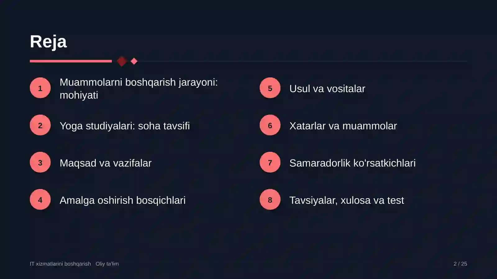 Yoga studiyalarida muammolarni boshqarish jarayonini joriy etish 2