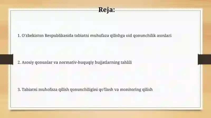 O‘zbekiston Respublikasi tabiatini asrashga doir qonunlarni o‘rganish taxlil qilish 2