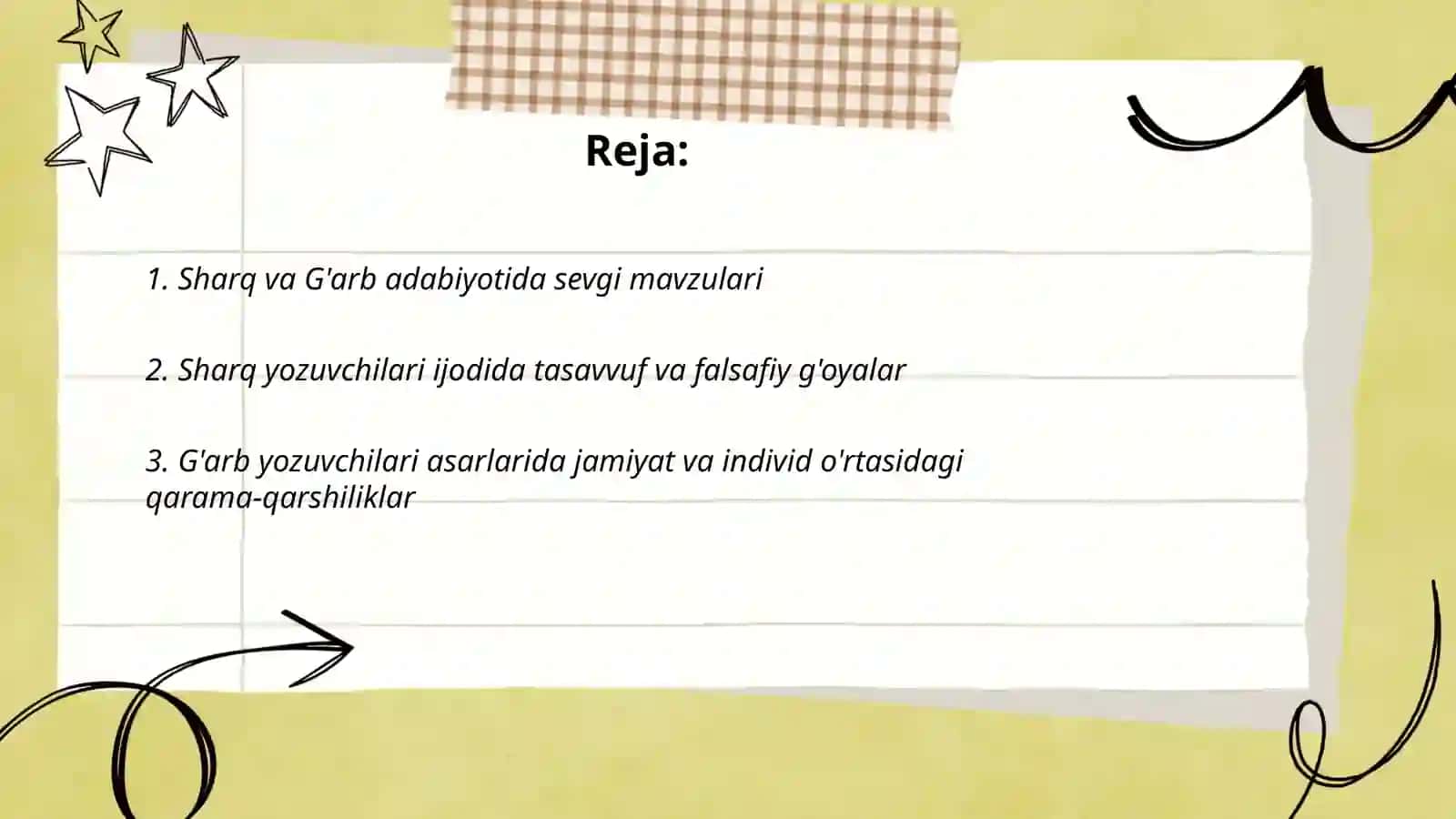 Sharq va G'arb yozuvchilari ijodida shakl va mazmun, mavzu va g'oya 2