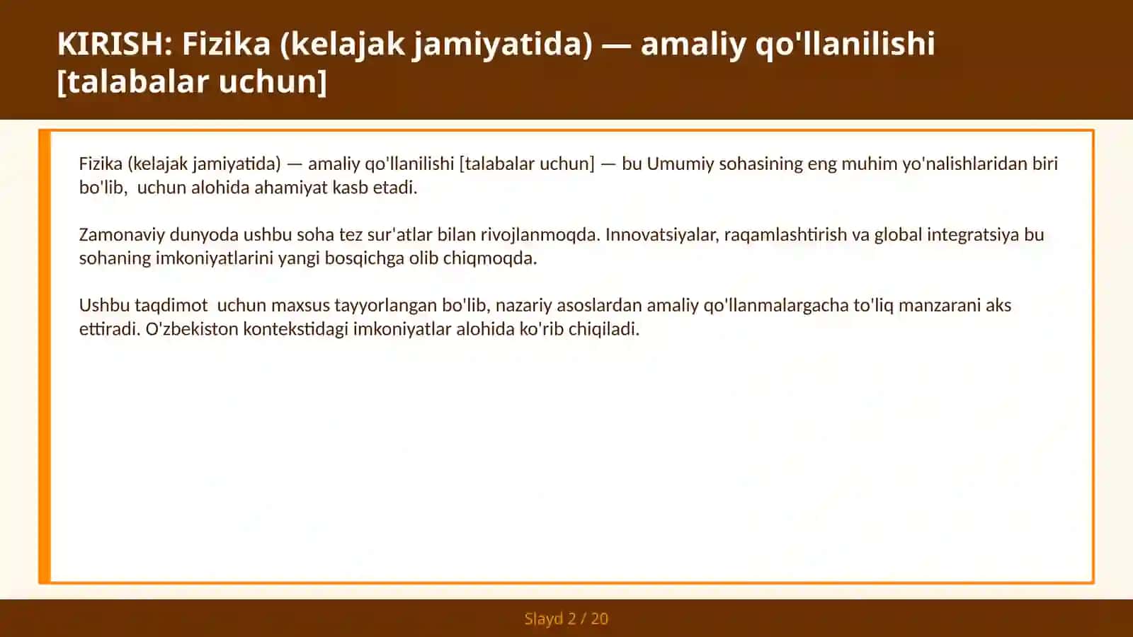 FIZIKA (KELAJAK JAMIYATIDA) — AMALIY QO'LLANILISHI [TALABALAR UCHUN] 2
