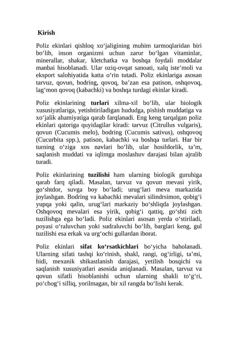 Pоliz ekinlari mahsulоtlarini saqlash. 2