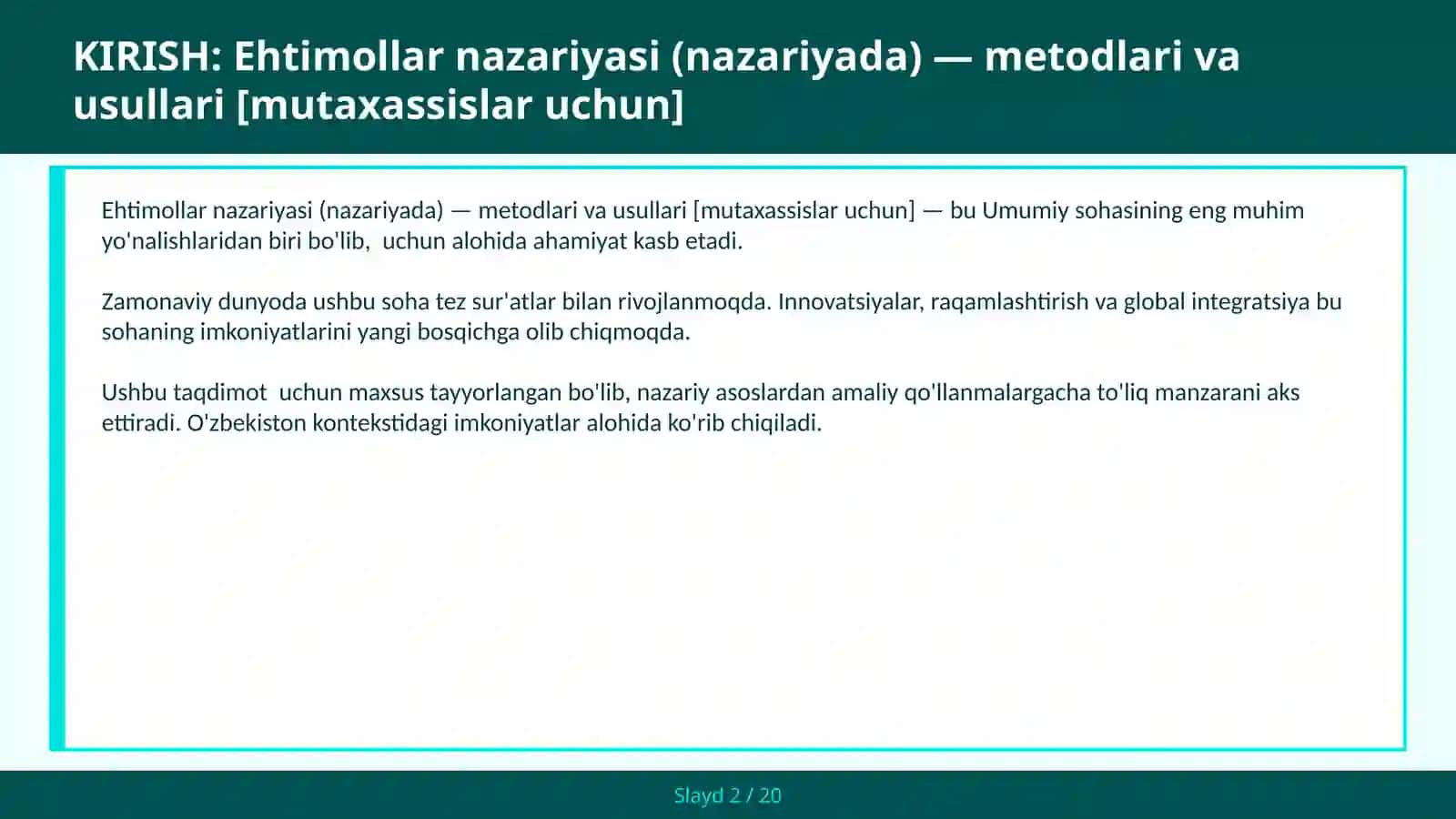 Ehtimollar nazariyasi (nazariyada) — metodlari va usullari [mutaxassislar uchun] 2