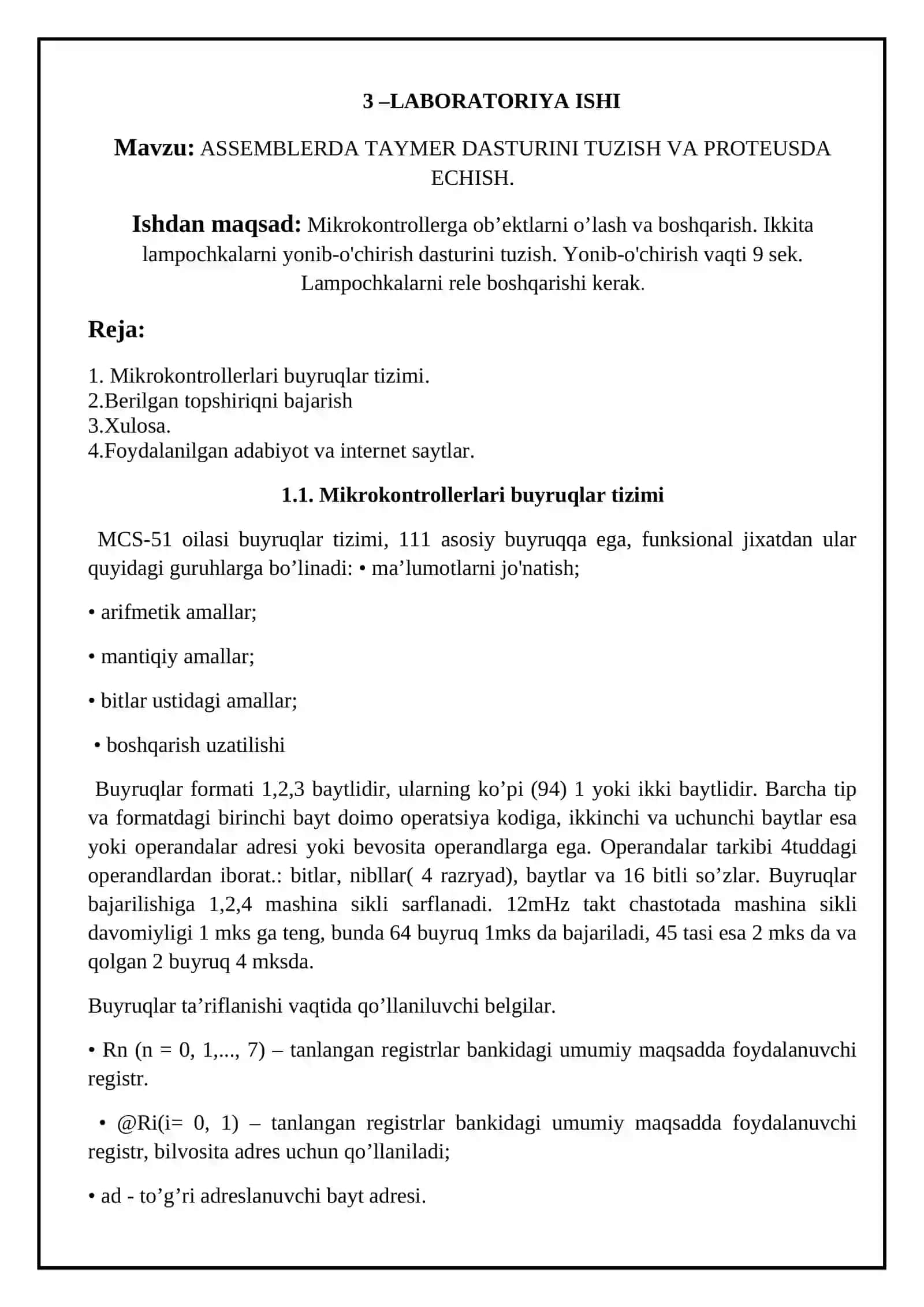 ASSEMBLERDA TAYMER DASTURINI TUZISH VA PROTEUSDA ECHISH 2