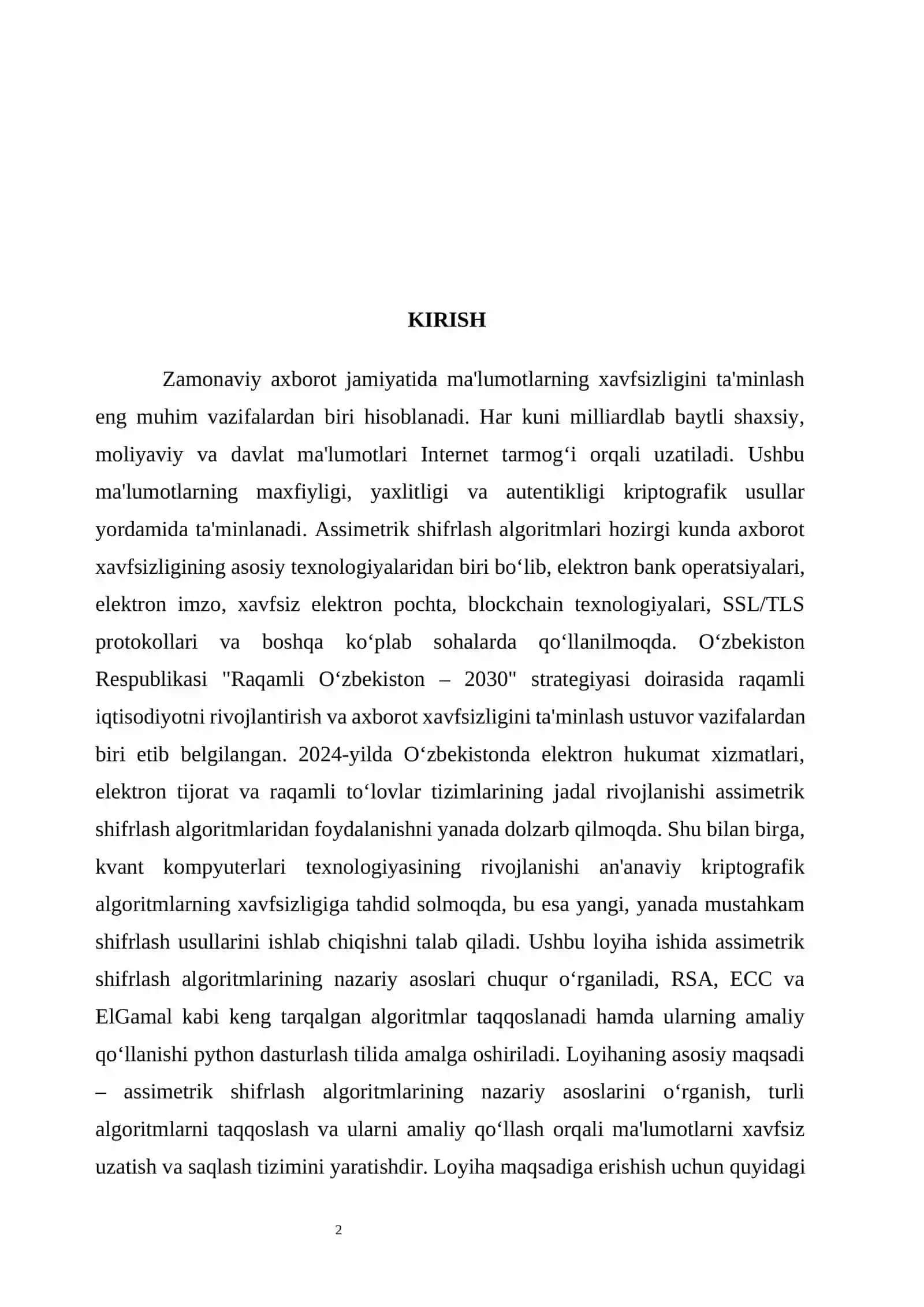 ASSIMMETRIKSHIFRLASH ALGORITMLARIDAN 2