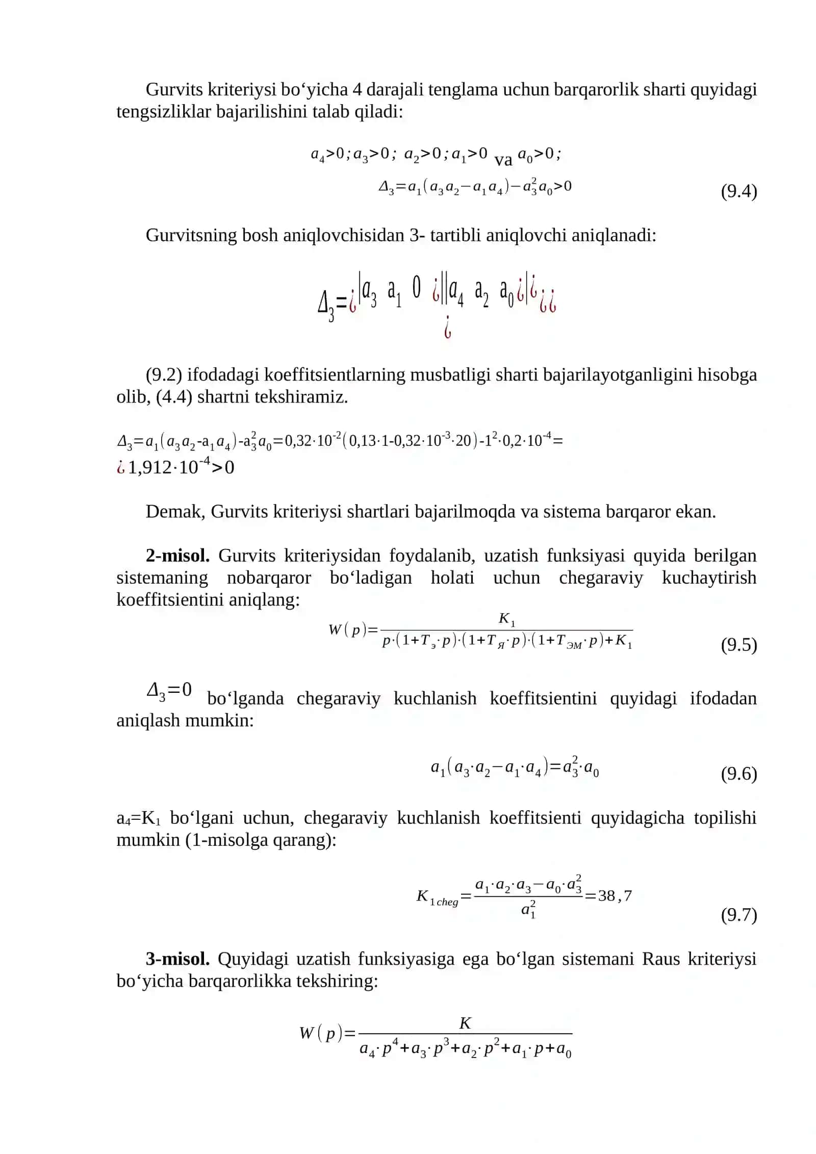 Chiziqli sistemalar barqarorligini tekshirish 2