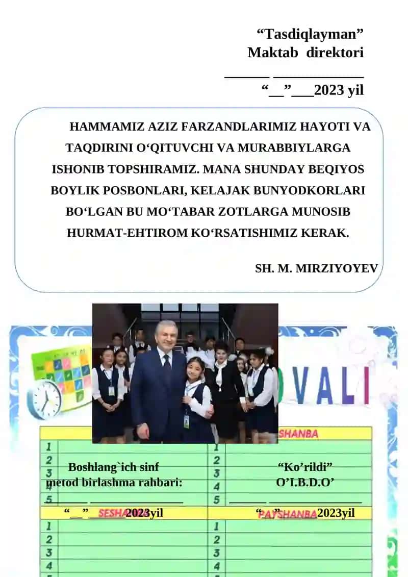 3-SINFLAR UCHUN YILLIK TAQVIM REJASI 2