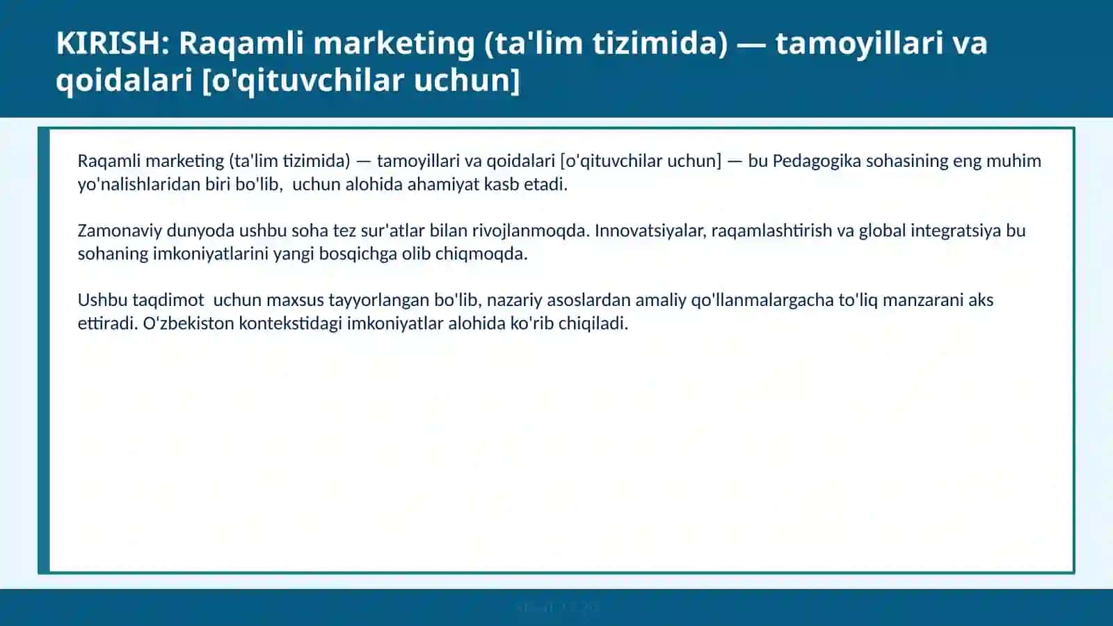 Raqamli marketing (ta'lim tizimida) — Tamoyillari va qoidalari [O'qituvchilar uchun] 2