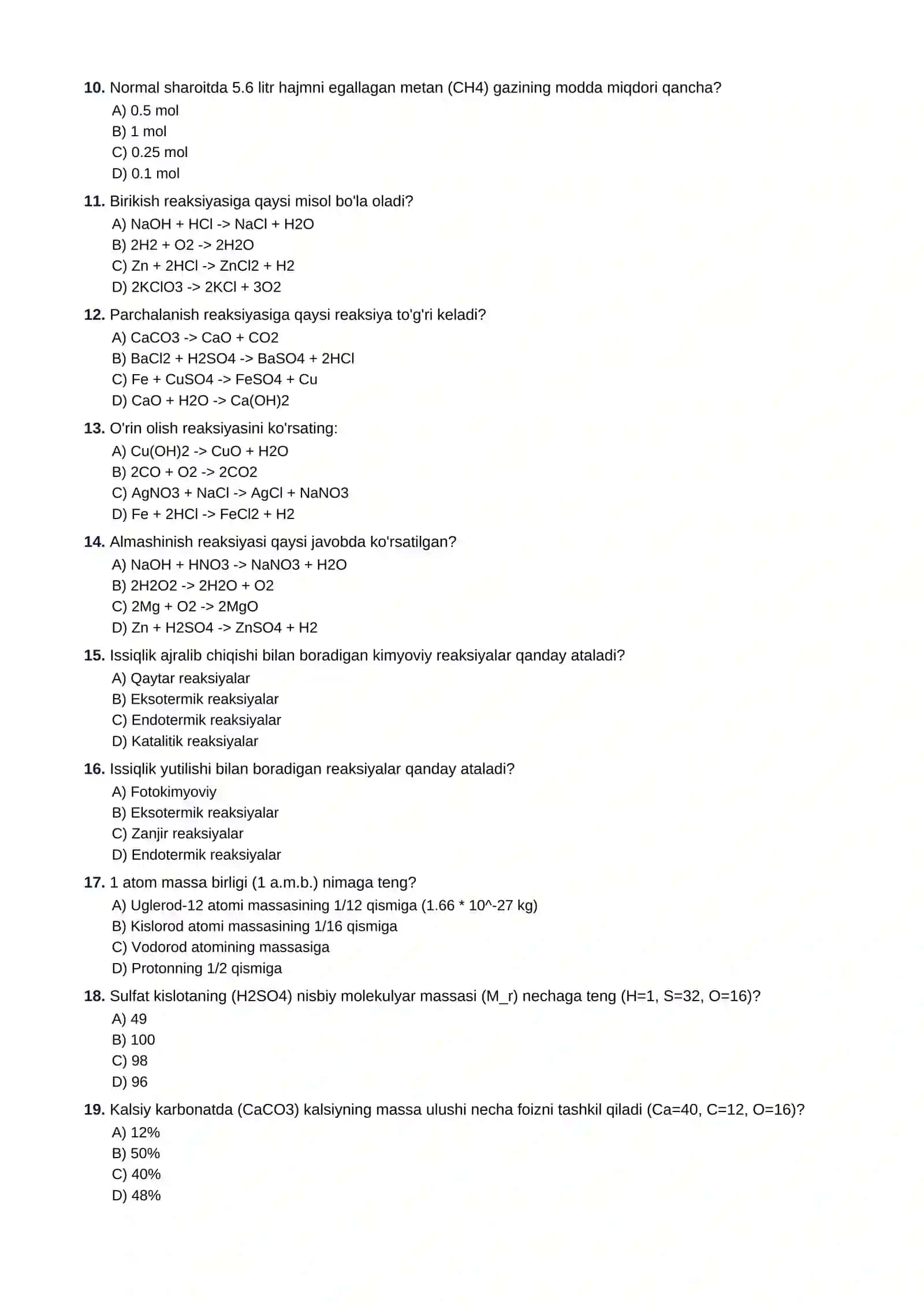 8-SINF KIMYO FANIDAN TESTLAR TO'PLAMI 2