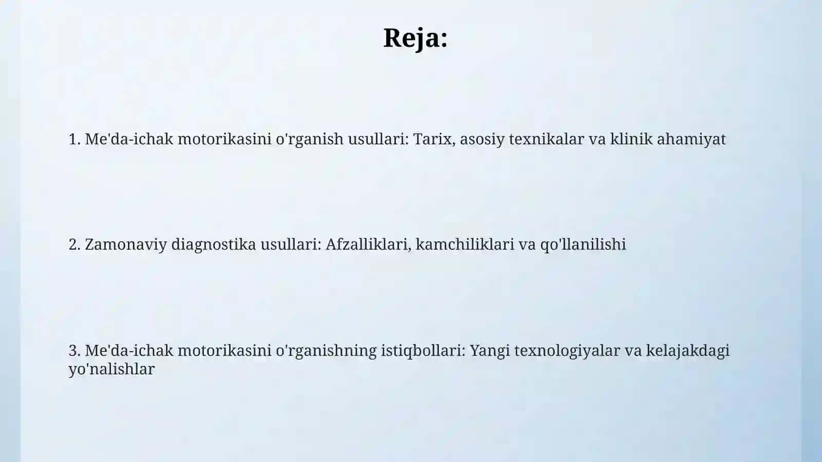 Me'da-ichak motorikasini o'rganish 2