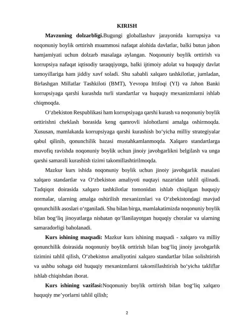 NOQONUNIY BOYLIK UCHUN JINOIY JAVOBGARLIK:XALQARO STANDARTLAR 2