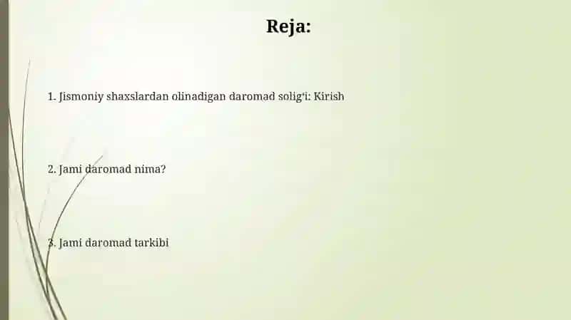 Jismoniy shahslardan olinadigan daromad soligi: jami daromad va uning tarkibi 2