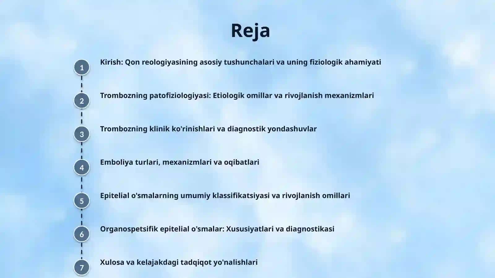 Qonning reologik xususiyatlarini buzilishlari: tromboz,emboliya,organospetsifik va organospetsifik epitelial oʻsmalar 2