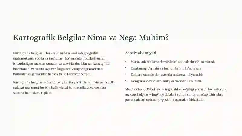 Kartografik Belgilar va Ularning Qo'llanilishi 2