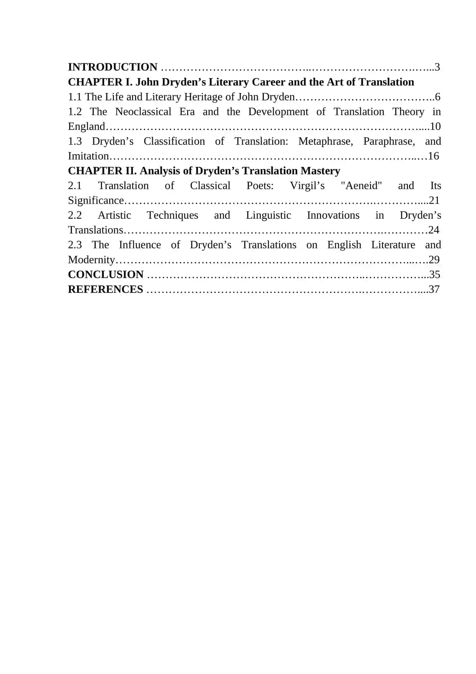 COURSE WORK on the theme: DRYDEN AS A TALENTED TRANSLATOR 2