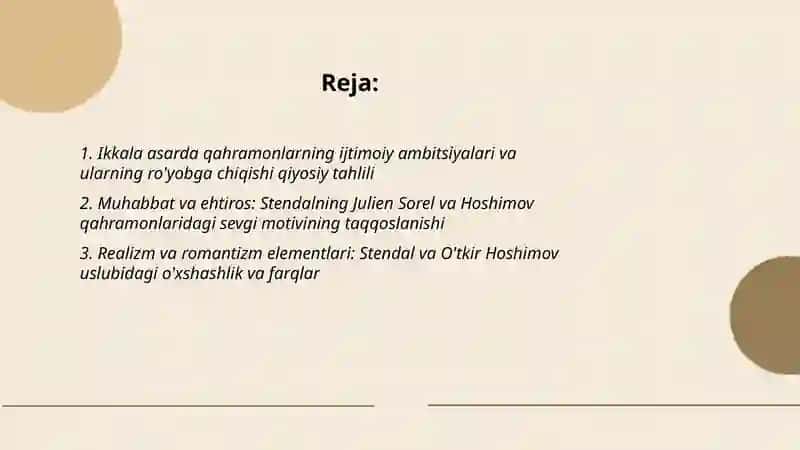 "Qizil va qora" va "Tushda kechgan umrlar" qiyosiy tahlili 2