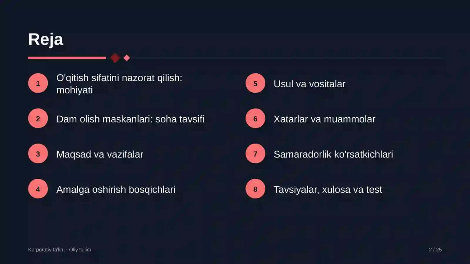 Dam olish maskanlarida o'qitish sifatini nazorat qilish 2