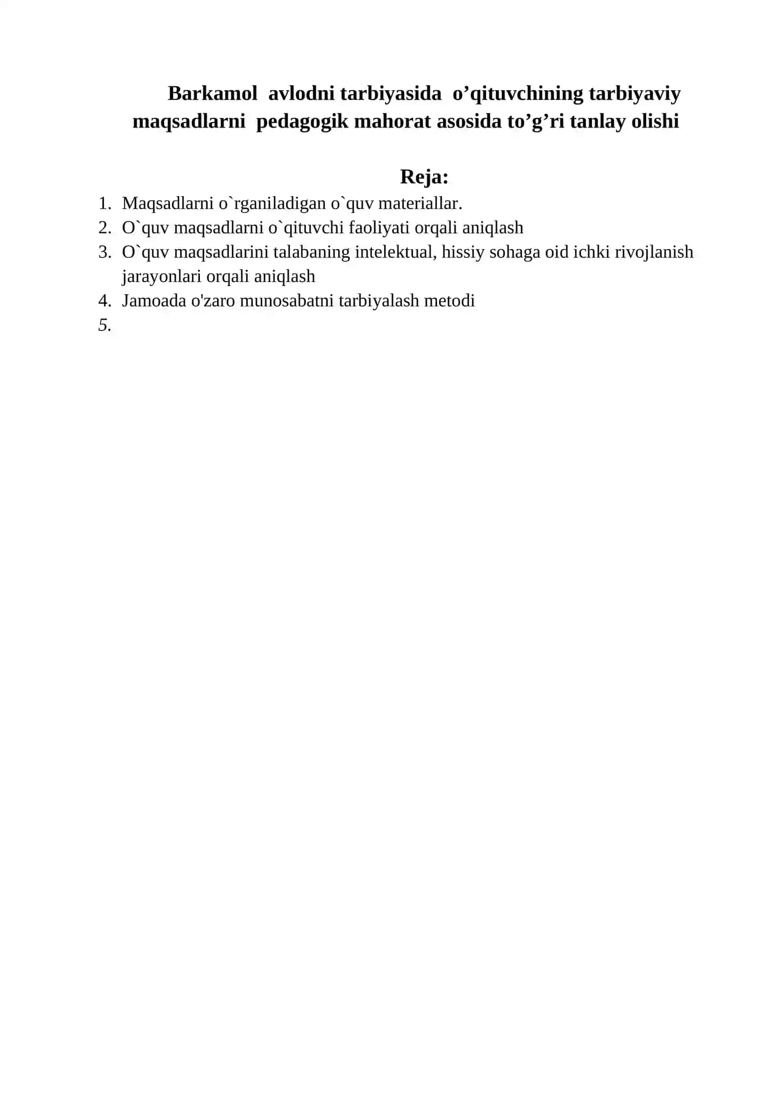 Pedagogik mahorat fanidan 2