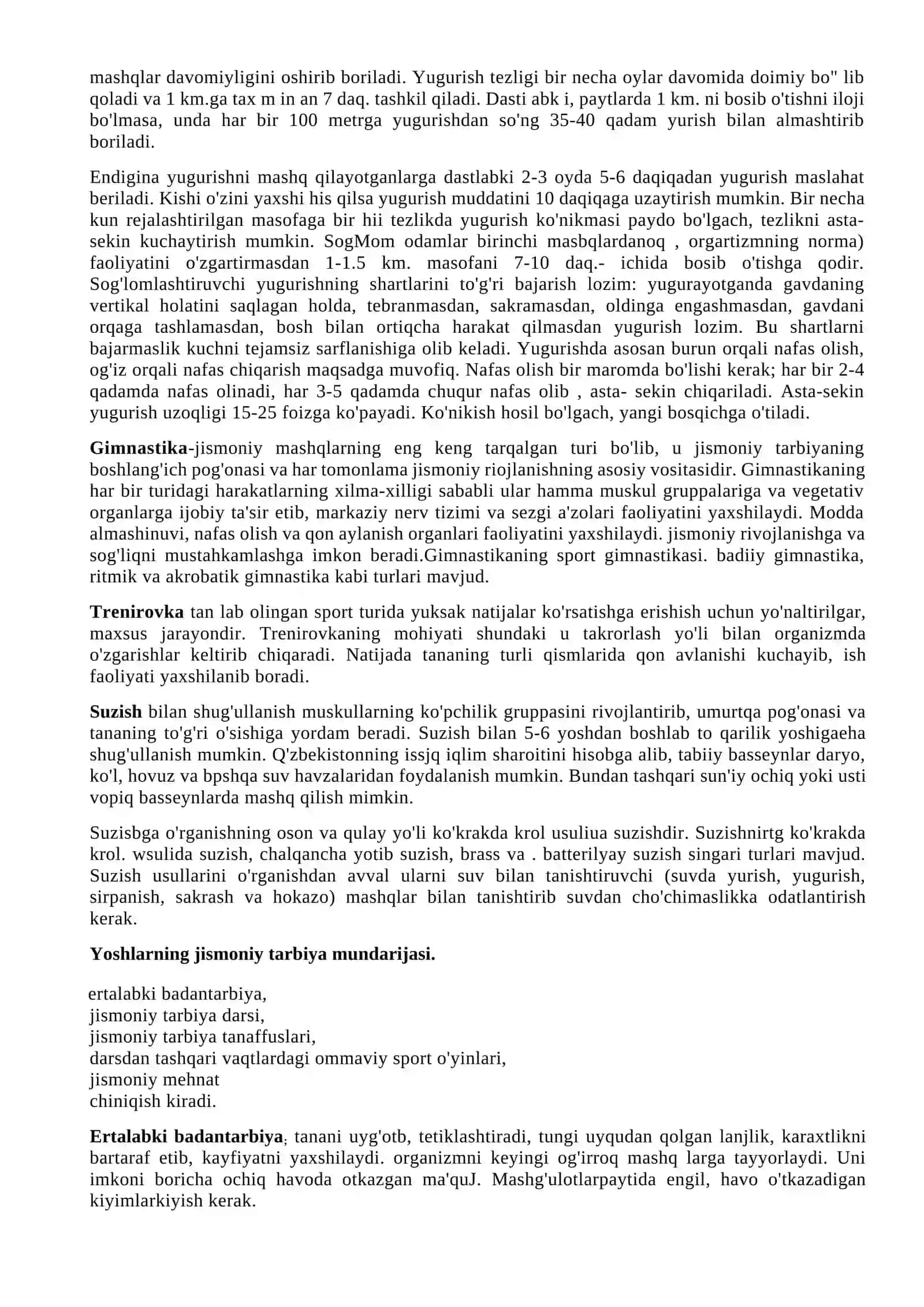 Jismoniy tarbiyaning roli va valeologik ahamiyati. Yoshiga, jinsiga va salomatlik darajasiga munosib jismoniy faollik 2