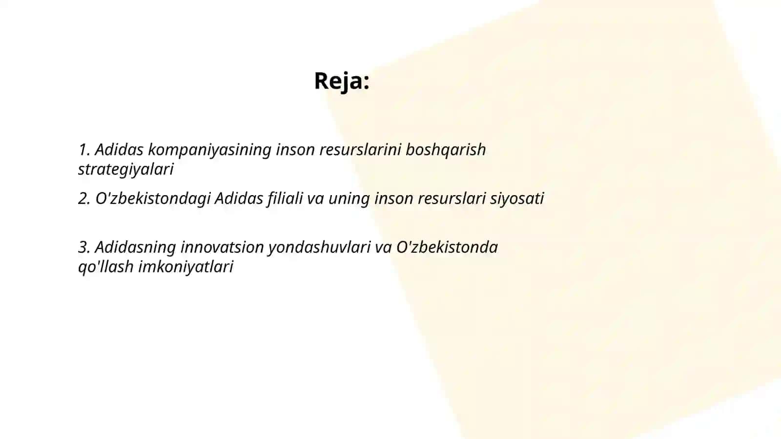 Inson resurslarini boshqarishning xorijiy tajribalari va undan O'zbekistonda ijodiy foydalanish imkoniyatlari (Adidas kompaniyasi misolida) 2