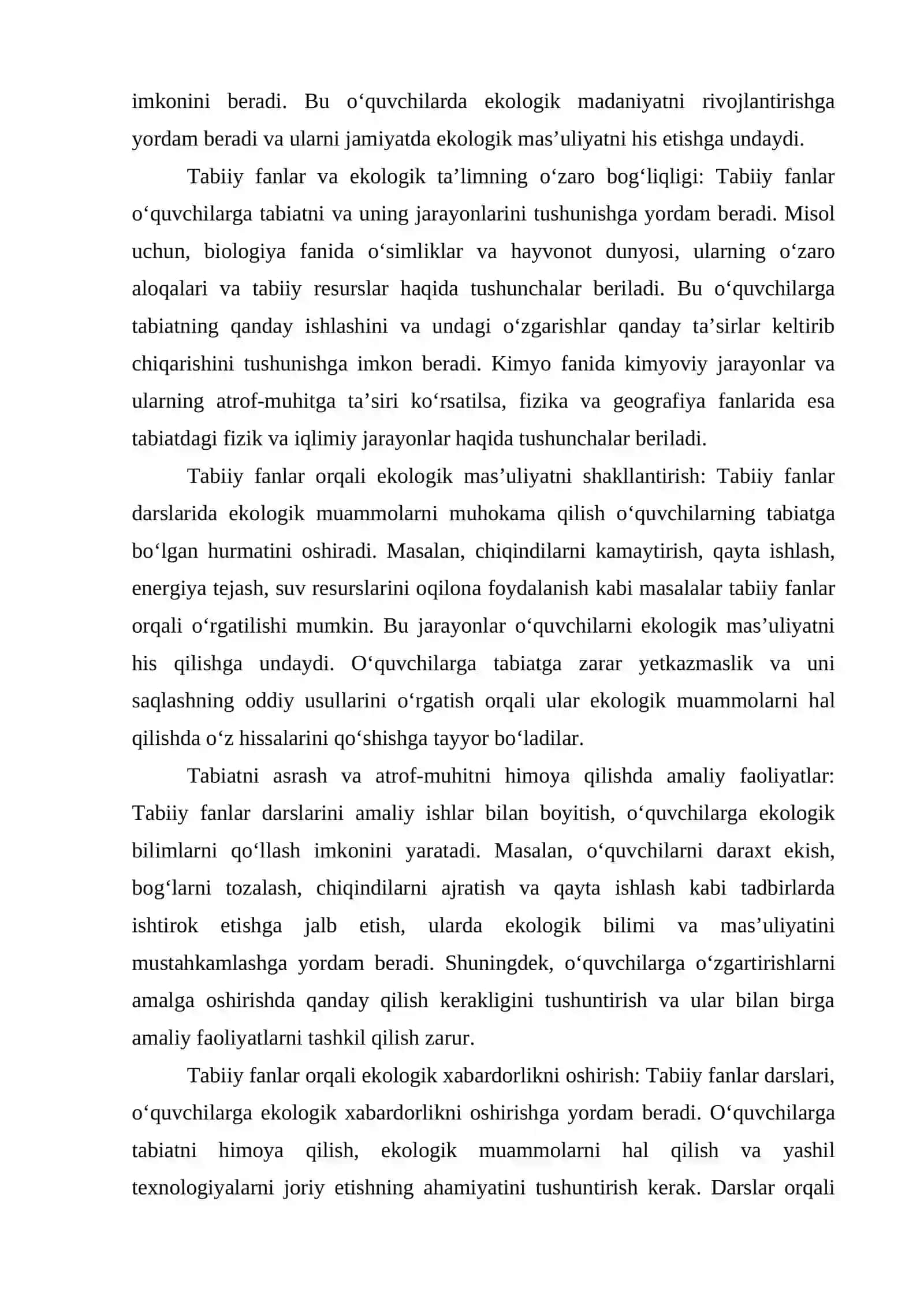 Boshlang‘ich sinf o‘quvchilarini ekologik ta’lim bilan tanishtirish: Tabiiy fanlar fani orqali atrof-muhitni himoya qilish 2