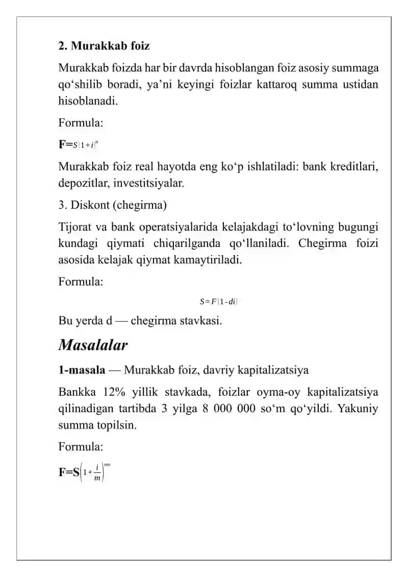 Foiz va uning tatbiqiga doir kasbiy mazmunli masalalar 2