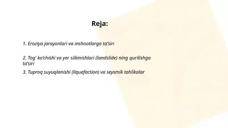 fizik geologik injener-geologik jarayonlar, hodisalar va ularning qurilishga tasiri 2