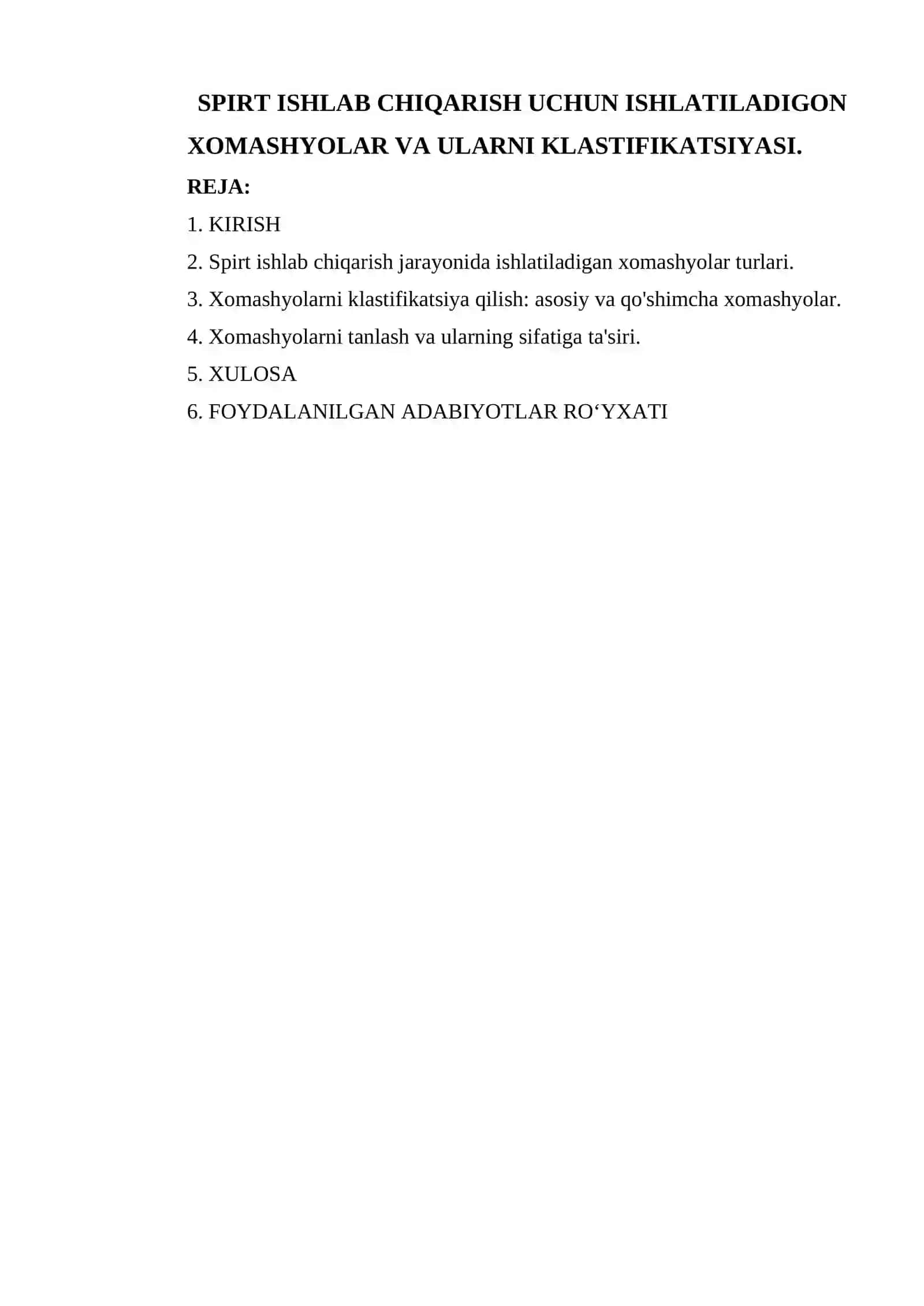 SPIRT ISHLAB CHIQARISH UCHUN ISHLATILADIGON XOMASHYOLAR VA ULARNI KLASTIFIKATSIYASI 2