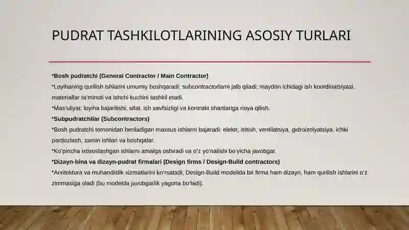 Pudrat tashkilotlari va firmalari - qurilishni boshqarishdagi asosiy bo‘g‘inlar 2