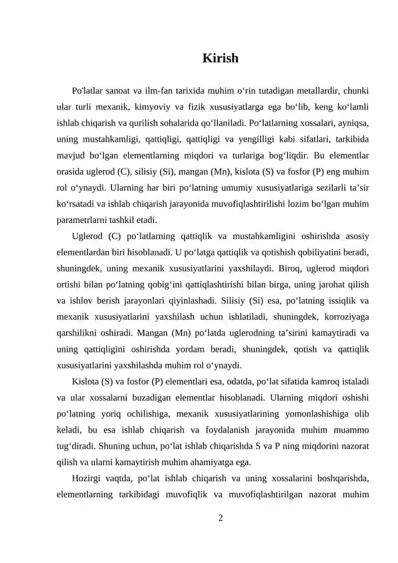 PO'LATLARNING XOSSALARIGA C, SI, MN, S VA P ELEMENTLARNING TA'SIRI 2