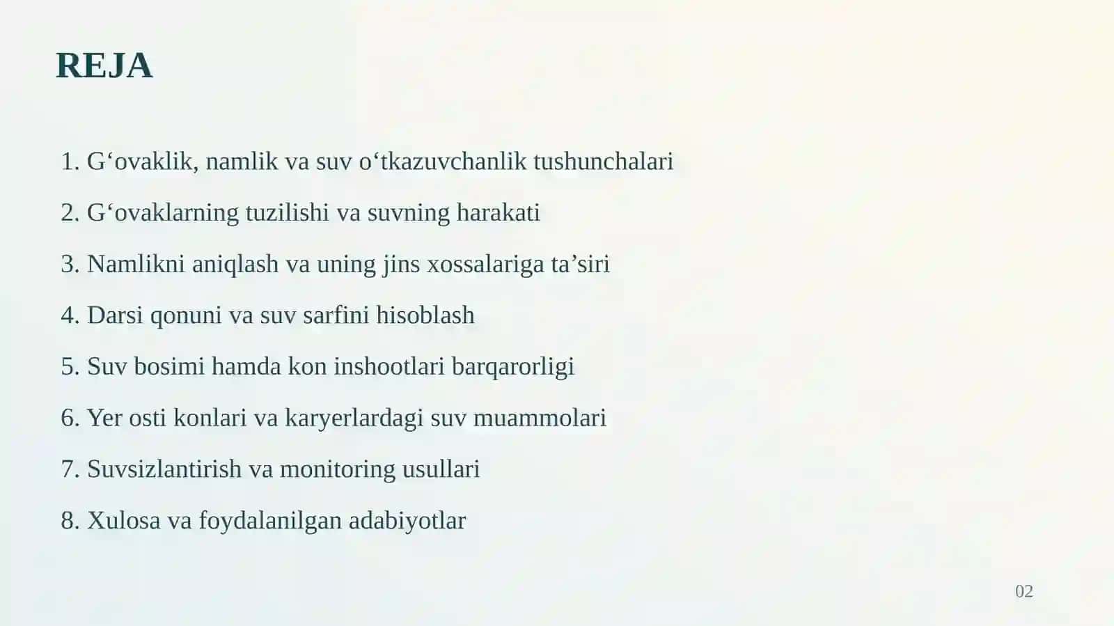Tog‘ jinslarining g‘ovakligi, namligi va suv o‘tkazuvchanligi 2