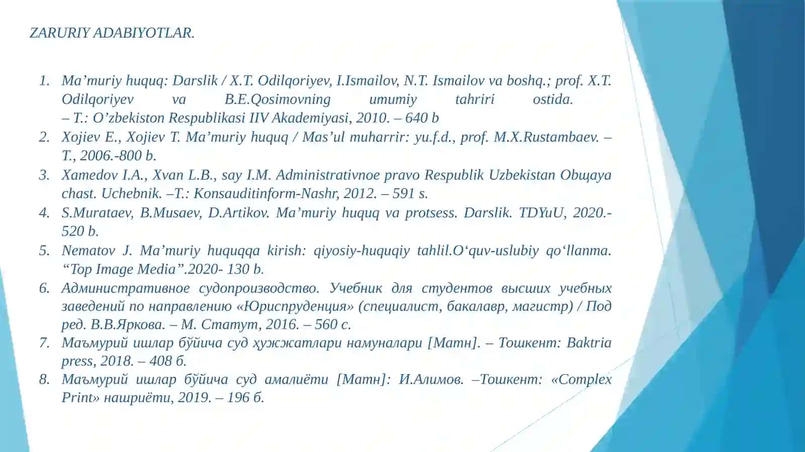 SUDMA’MURIY-PROTSSESUAL HUQUQI (MA’MURIY SUD SIHINI YURITISH) taqdimot 2