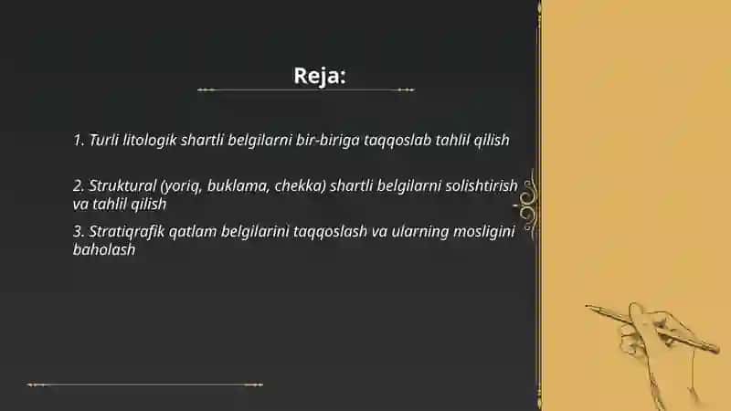Geologik kartadagi shartli belgilarni bir biriga taqqoslab taxlil qilish 2