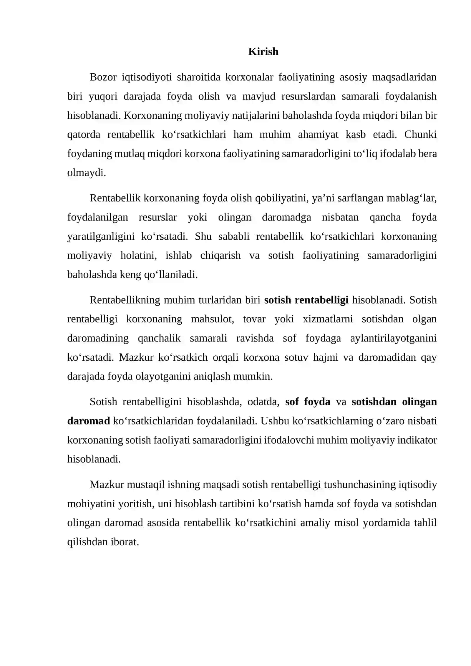 Sotish rentabelligini tahlil qilish 2