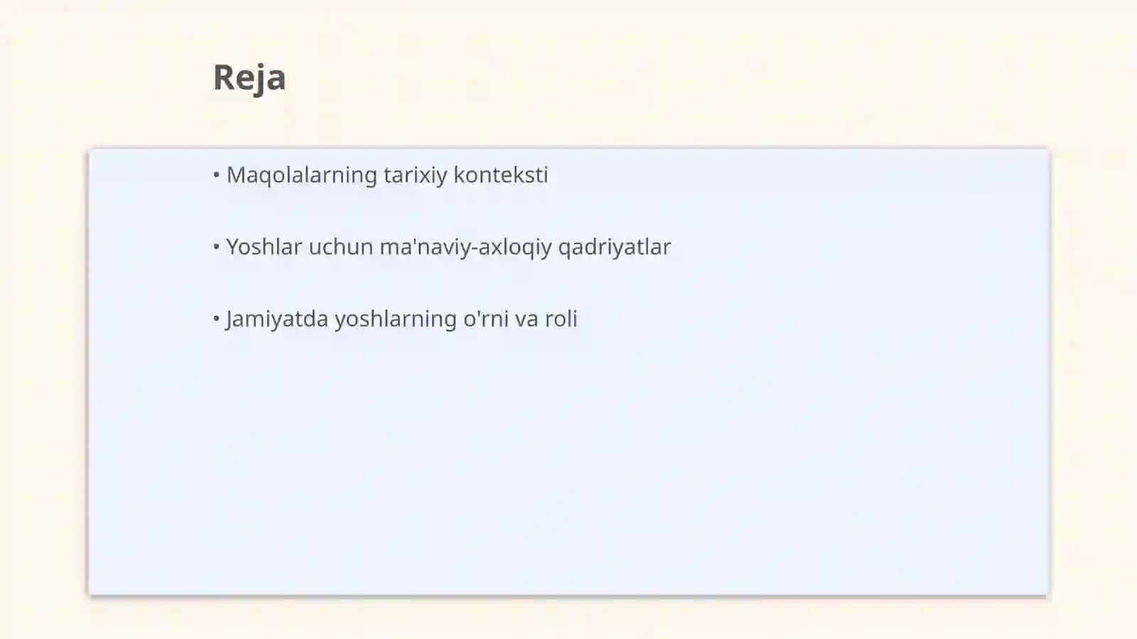 M. Behbudiyning " Yoshlarga murojaat" va " Muhtaram yoshlarga murojaat" maqolalarini tahlil etish 2