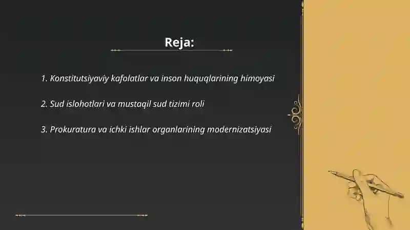 Yangi O‘zbekistonda inson haq-huquqlari va erkinliklari kafolatining yaratilishi 2