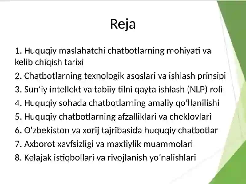 Huquqiy maslahatchi chatbotlar va ularning imkoniyatlari 2