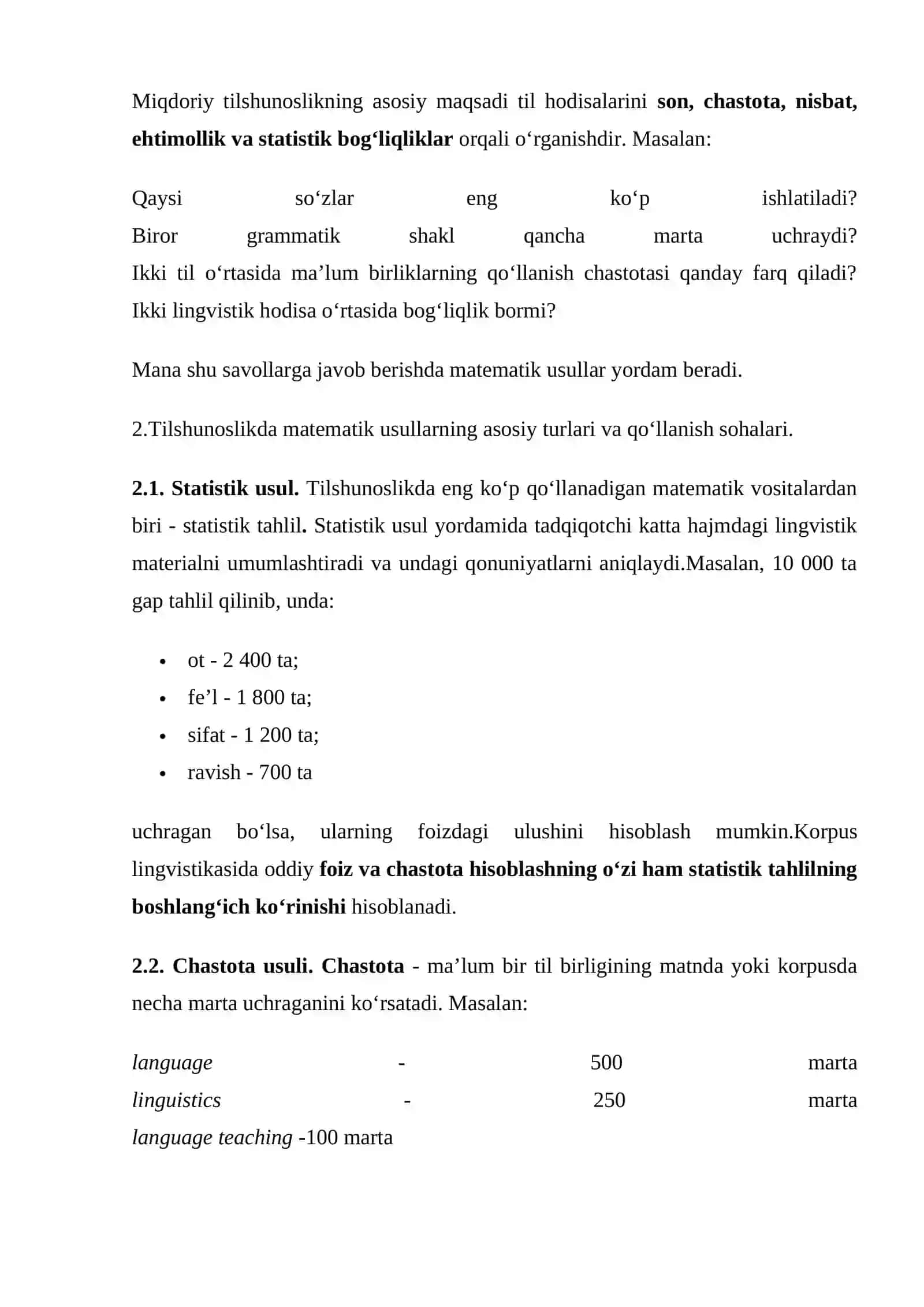 Tilshunoslikda matematik usullar fanining asosiy vazifalari 2
